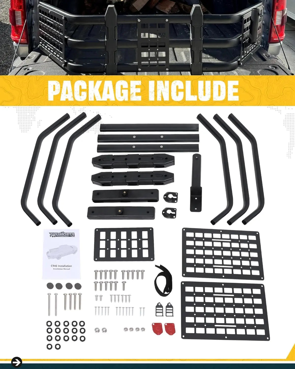 Truck Bed Extender for Ford  F150 2015-2025 with Molle Panel and Flag Pole Mount-8